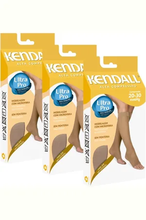 Kendall 3 Meias Alta Compressão Feminina Inchaço Varizes Mel