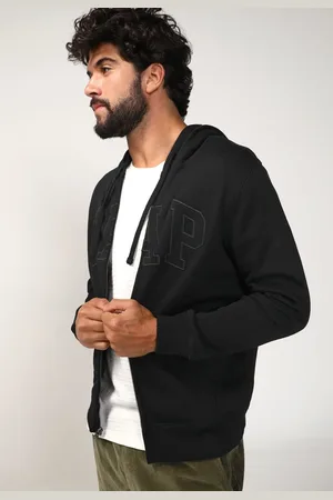 GAP Blusa de Moletom Flanelada Aberta Logo Preta