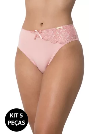 Gabi Kit 5 Calcinha Conforto Calça Microfibra Detalhada em Renda Cintura Alta