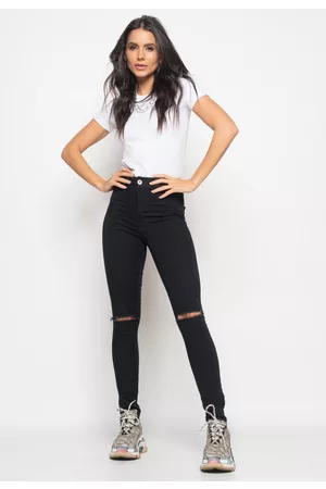 Salvatore Fashion Calça Skinny Com Rasgo No Joelho Preta