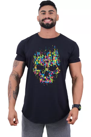 Alto Conceito Camiseta Longline Masculina MXD Conceito para Academia e Casual Caveira Abstrata
