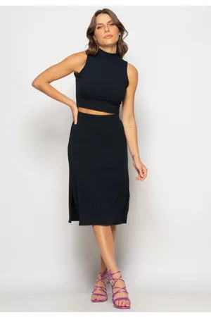 Salvatore Fashion Conjunto Cropped Regata E Saia Midi Malha Canelada Salvatore