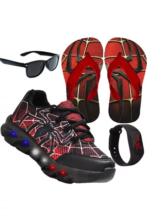 Venza Infantil - Tenis Masculino de Led Aranha Calce Facil Original + Chinelo + Brindes