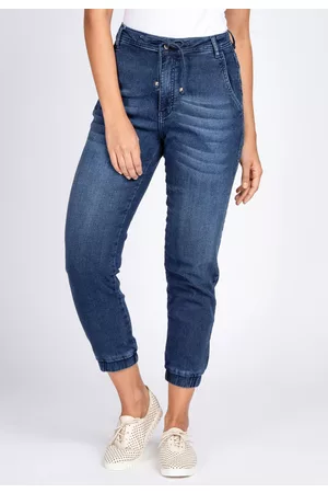 Bloom Calça Jeans Tipo Moletom Jogger Azul Escuro