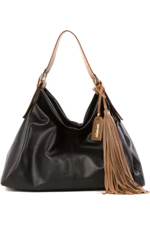 House Of Caju Bolsa Feminina Em Couro Tiracolo Preta Com Caramelo "Júlia Yip"""