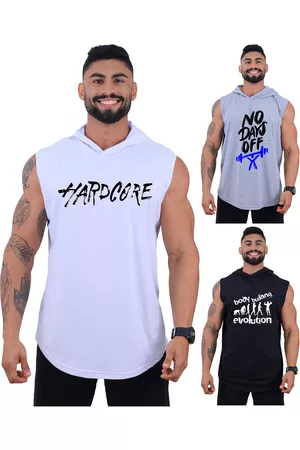 Alto Conceito Kit 3 Regatas Longline Machão Com Touca Algodão Letreiros e Academia