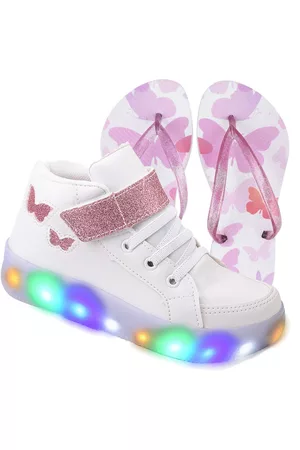 Venza Infantil - Tenis Feminino de Led Botinha Borboleta Glitter Calce Facil + Chinelo