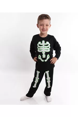 CFAstore Conjunto Brilha no Escuro PIJAMAS para Menino e Juvenil Preto Esqueleto