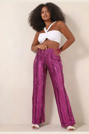 Morena Rosa Calça Reta Paetê Cut Out Roxa