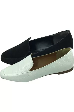 Donatella Shoes Kit 2 Pares Mocassim Feminino Preto Camurça e Branco Croco