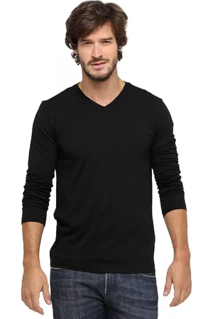 Di Nuevo Camiseta Manga Longa Gola V Masculina New Preta