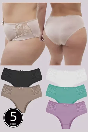 Sigh Kit 5 Calcinhas Plus Size Cós Alto Detalhes Em Renda
