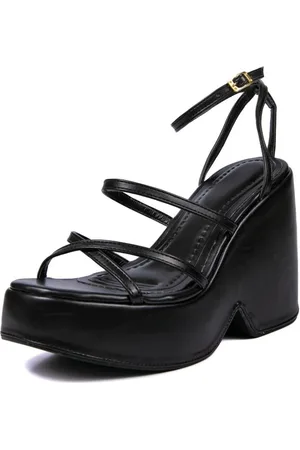 Flor da Pele Sandália Feminina Anabela com Tiras 194002 Napa Preta
