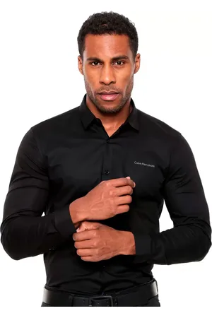 Calvin Klein Camisa Jeans Masculina Regular Plain Grey Logo Preta