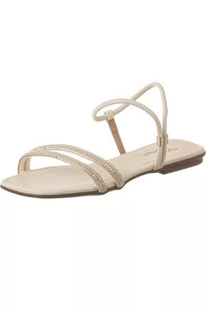 VIA BIRIGUI Sandália Feminina Rasteira C/ Brilhos Strass Moda Conforto OffWhite