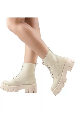 Lumiss Bota Coturno Tratorado Plataforma Cano Curto Off White