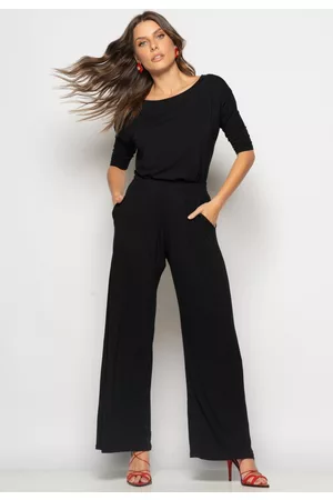Salvatore Fashion Conjunto Blusa Canoa 3/4 e Wide Leg Malha Salvatore