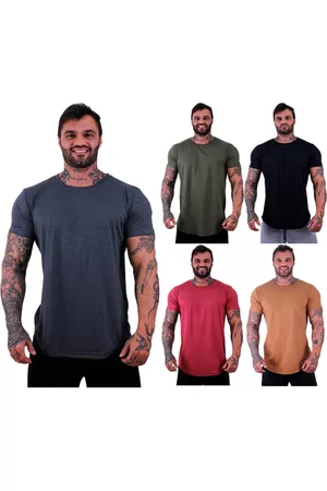 Alto Conceito Kit 5 Camiseta Longline Masculina MXD Conceito para Academia e Casual Slim Grafite, Verde Militar, Preto, Mescla Vermelho e Caramelo
