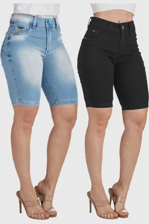 HNO Jeans Kit 2 Bermudas Jeans Ciclista com Elastano Stone-Preto