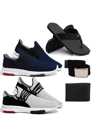Eleganci Kit 2 Tênis Casual Masculino + Chinelo + Carteira + Cinto Vermelho+Preto 38