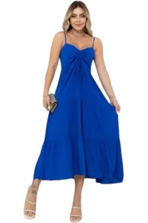 Cia do Vestido Vestido Midi Brenna Alcinha Laço Viscose
