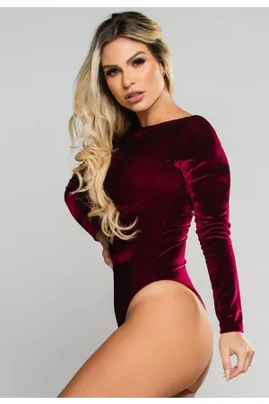 Mvb Modas Body Costa Nua Collant Manga Longa Veludo