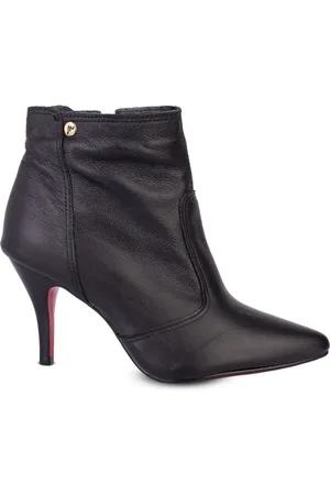 Enluaze Bota De Couro Cano Curto Com Salto Fino 6583