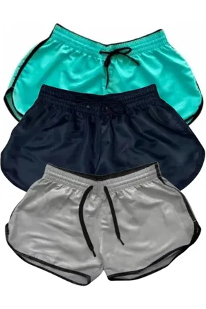 Relaxado Kit 3 Short Tactel Liso Feminino Moda Praia Bermudinha Verão Várias Cores
