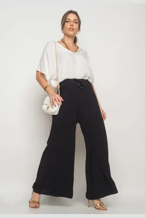 Salvatore Fashion Calça Pantalona Evasê Viscolinho Preta
