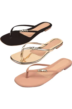Tati Ana calçados Kit 3 Sandália Rasteiras Chinelo Enfeite Abs Love Preto/Dourado/Nude