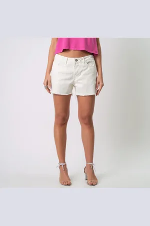 Bloom Bermuda Short Jeans Color Cintura Média Semi Boy Barra Desfiada Cru