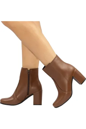 Lumiss Bota Feminina Cano Curto Confortável Amorelle Salto Alto Grosso Bico Quadrado