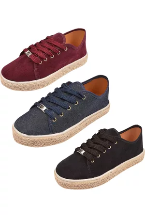 Tati Ana calçados Kit 3 Pares Tênis Feminino Casual Tati Ana Plataforma Sola Corda Preto/Marsala/Jeans