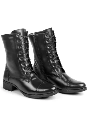 Nine4 Bota Coturno Cano Médio Casual Couro - Preto