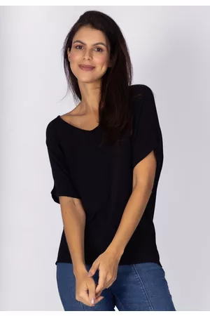 Amazonia Vital Blusa Morcego Malha Gola V Manga Curta Preta