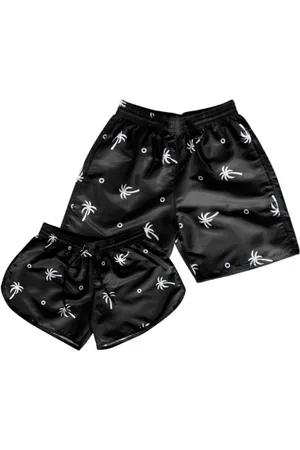 Relaxado Kit Casal Combinando Bermuda Short Moda Verão Namorados Estampado Coqueiro
