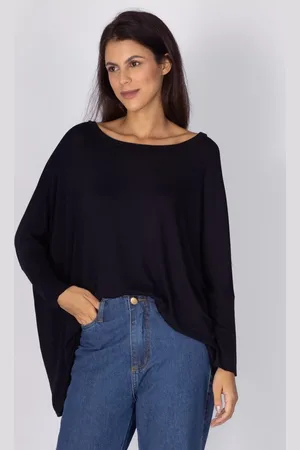 Amazonia Vital Blusa Ampla Malha Morcego Manga Longa Preta