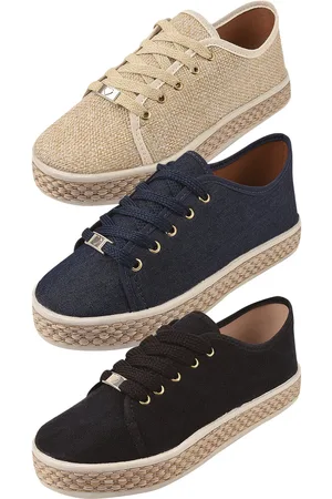 Tati Ana calçados Kit 3 Pares Tênis Feminino Casual Plataforma Solado Detalhe Corda