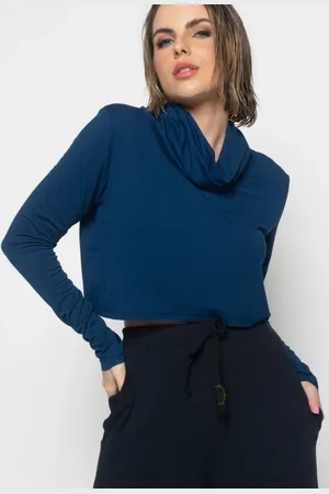 Salvatore Fashion Cropped Golão Manga Longa Malha Marinho