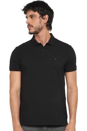 Calvin Klein Polo Masculina Piquet Slim Básica Sem Friso Preta