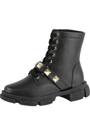 Lumiss Bota Coturno Tratorada Spike Pirâmide Plataforma Cano Curto Salto Baixo
