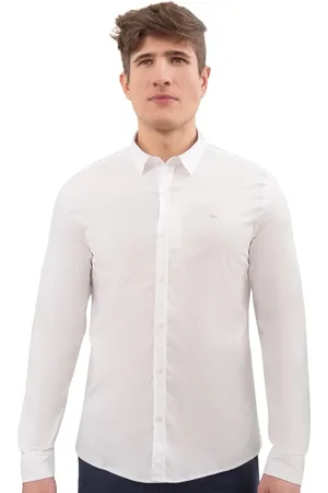 Calvin Klein Camisa Jeans Masculina Slim Fit New CKJ Logo Branca