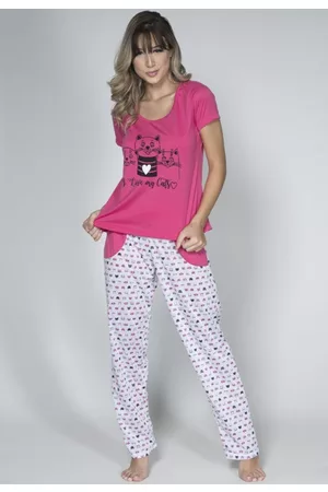 Bella Fiore Modas Pijama Feminino Calça Longa e Manga Curta Alice Pink
