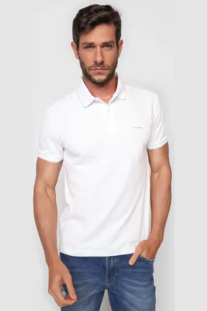 Calvin Klein Camisa Polo Reta Textura Branca
