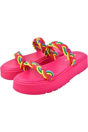 monté Sandália Feminina Chinelo Plataforma Donatella Shoes Corda Colorida Duas Tiras