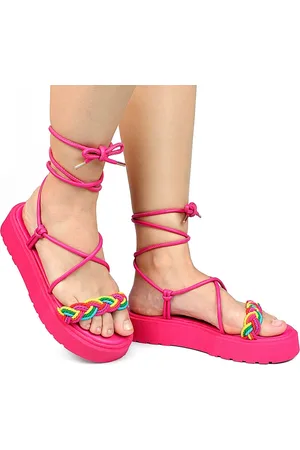 monté Sandália Feminina Chinelo Plataforma Donatella Shoes Corda Colorida Amarrar Gladiadora
