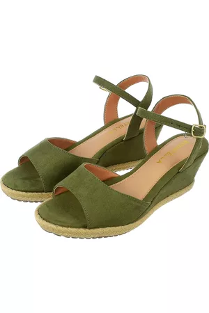 monté Sandália Anabela Feminina Donatella Shoes Plataforma Corda Camurça Verde Army