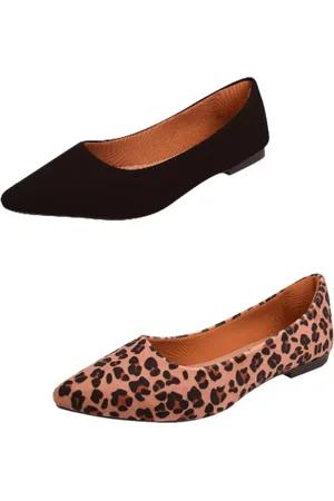 NAMORATTA Kit 2 Sapatilha Moda Feminina Bico Fico Básica Casual Nobuck onça/preto