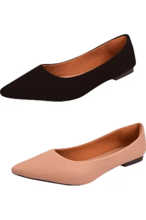 NAMORATTA Kit 2 Sapatilha Moda Feminina Bico Fico Básica Casual Nobuck preto/