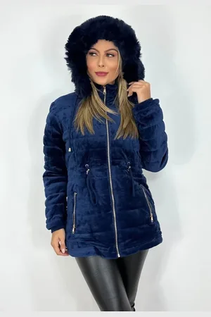 Cia do Vestido Jaqueta Veludo para inverno Parka Com Capuz Removível Pelinhos
